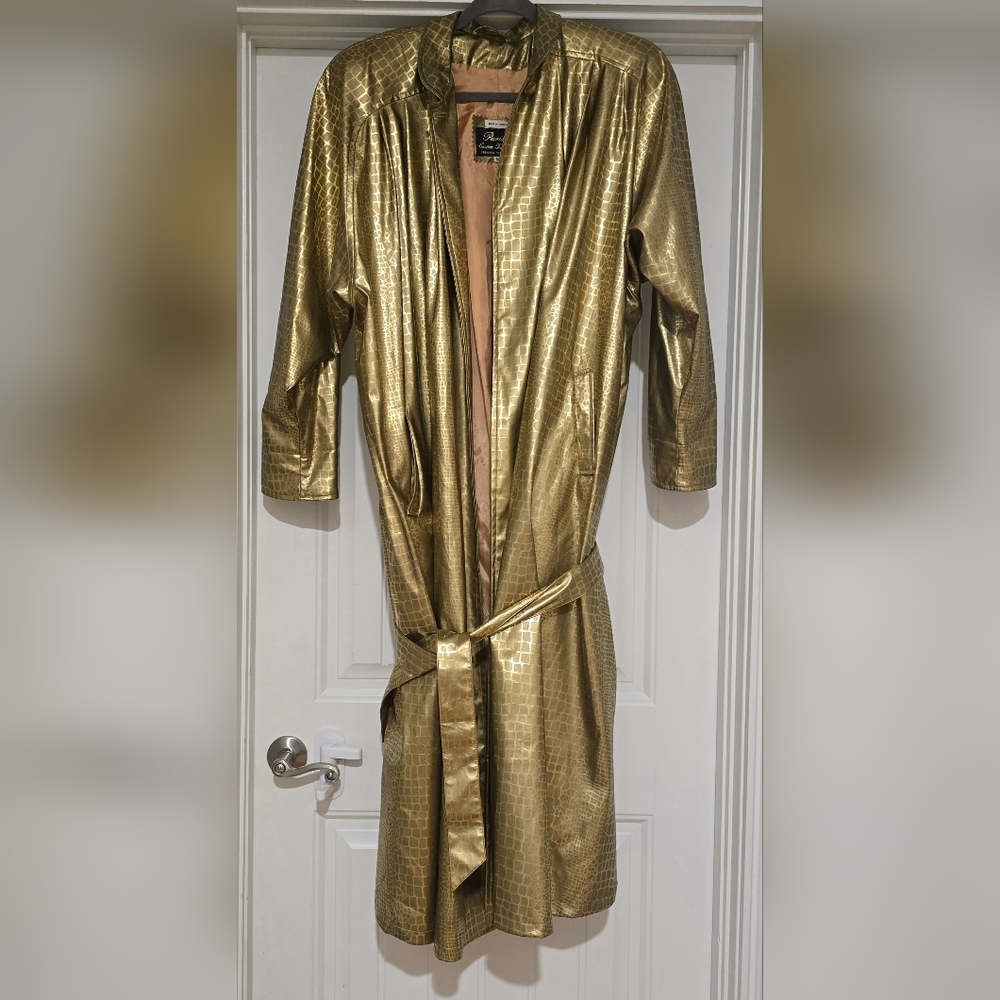 VINTAGE 80s Paris Custom Tailor Gold Trench Coat